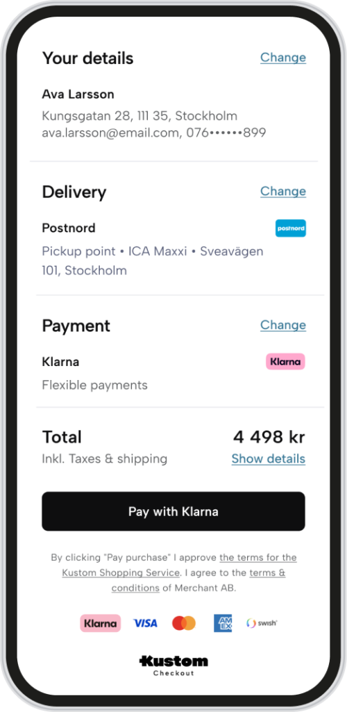 Klarna / Kustom Checkout (KCO) ingr